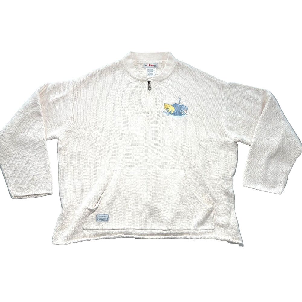 Disney Winnie the Pooh 1/4 Zip Sweater 90s Vintage Cozy Knit Embroidery Patch 2X